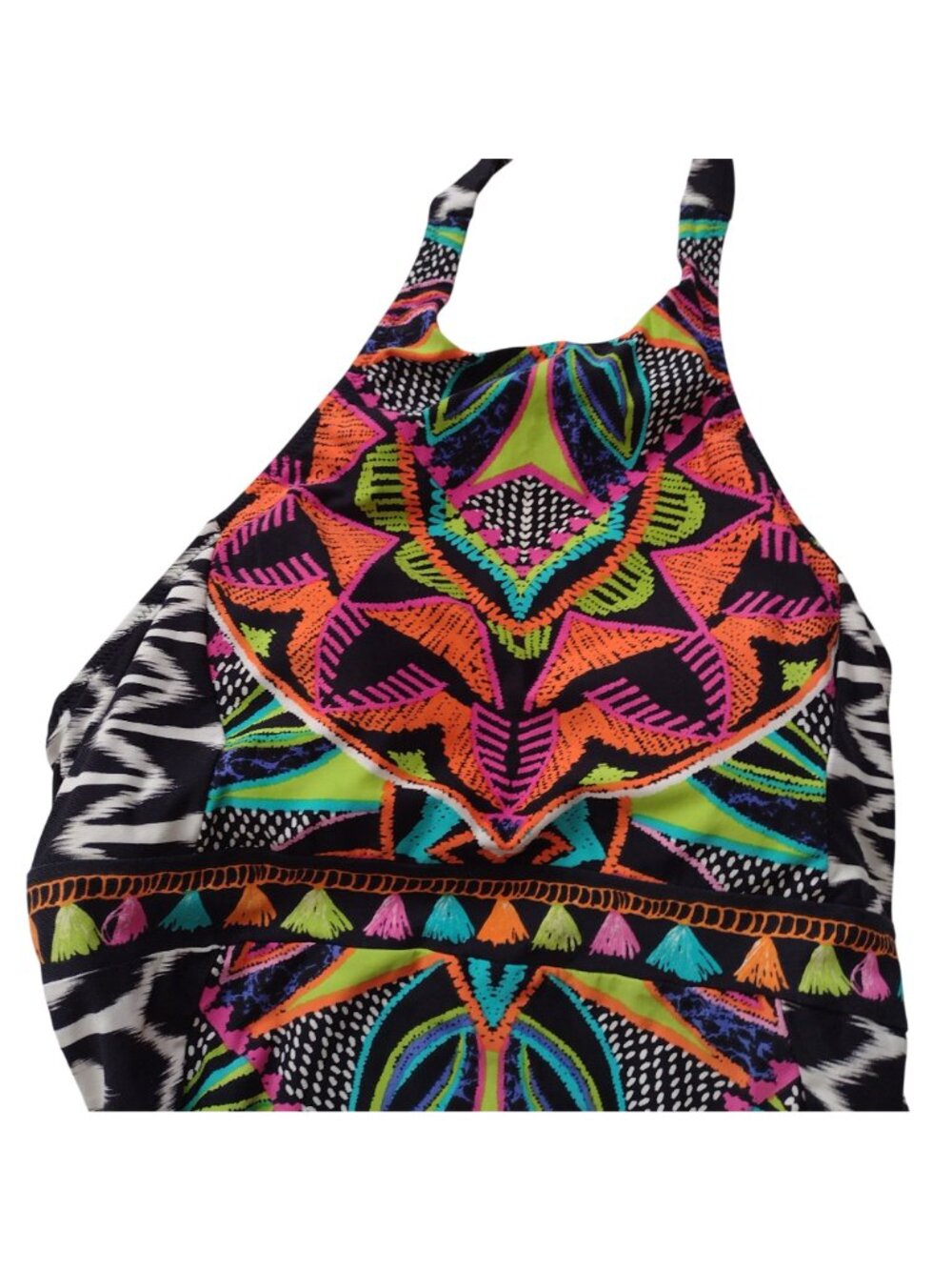 Trina Turk Africana High Neck Swimsuit M Colorful Printed High Leg One Piece - Picture 3 of 11